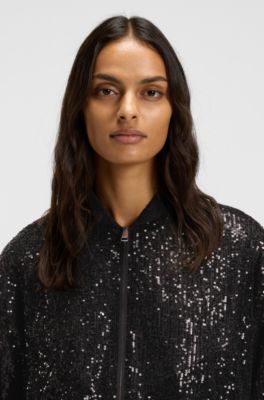 Relaxed-fit jacket with sequin embellishments, Black