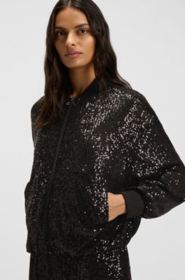 Relaxed-Fit Jacke mit Pailletten, Schwarz