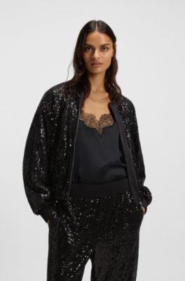 Relaxed-fit jacket with sequin embellishments, Black