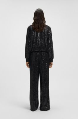 Relaxed-Fit Jacke mit Pailletten, Schwarz