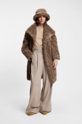 Faux-fur coat with concealed closure, Brown