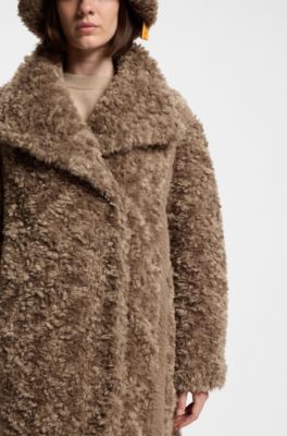 Faux-fur coat with concealed closure, Brown