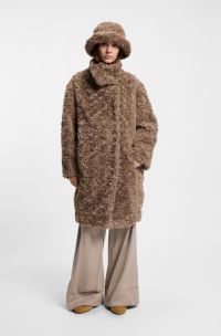 Faux-fur coat with concealed closure, Brown