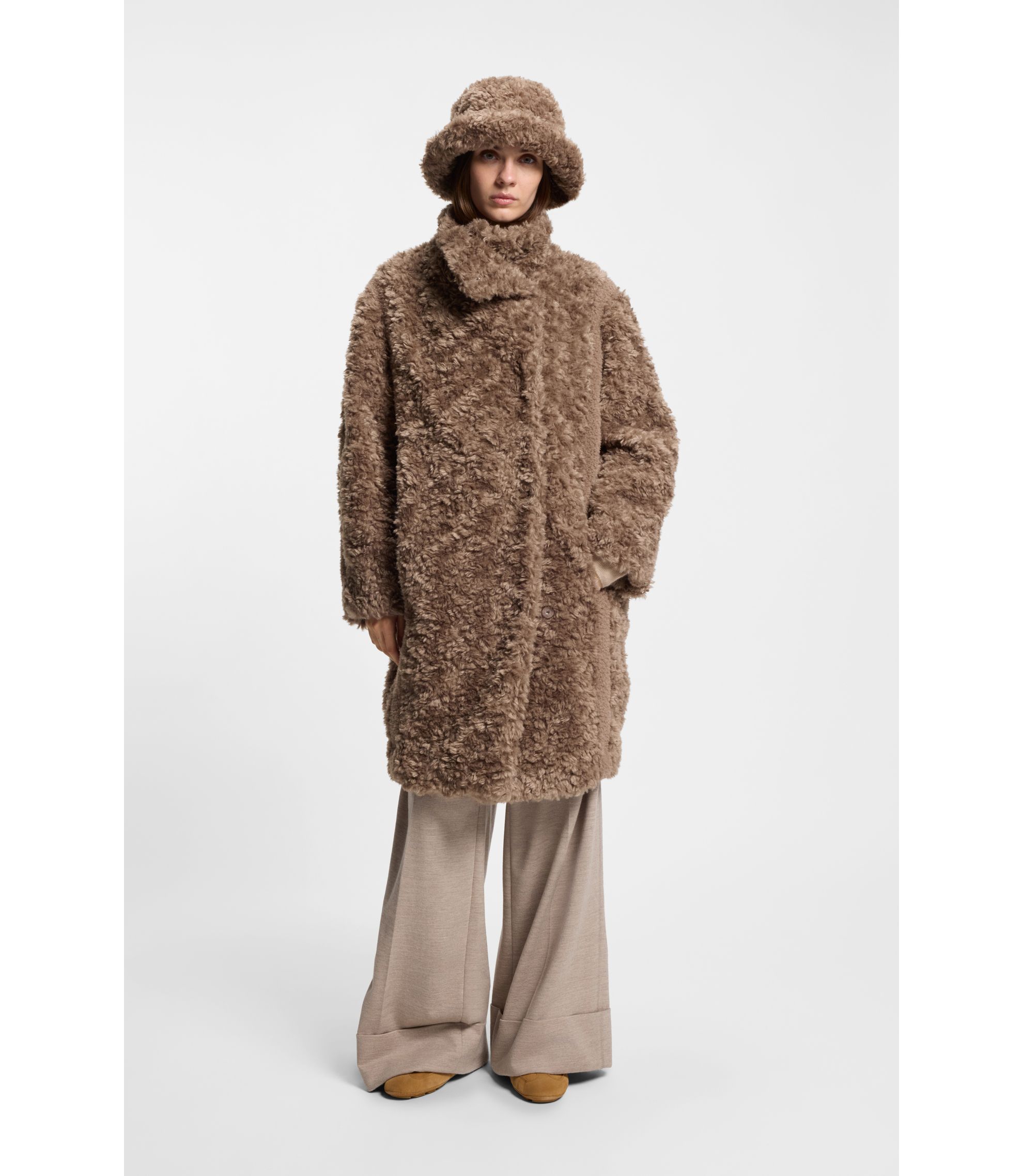 BOSS - Faux-fur coat with concealed closure - Brown