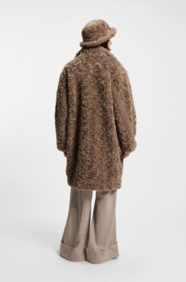 Faux-fur coat with concealed closure, Brown