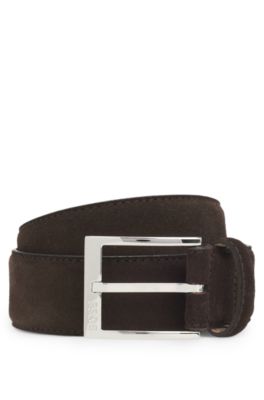 Suede belt with pin buckle, Dark Brown