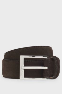 Suede belt with pin buckle, Dark Brown