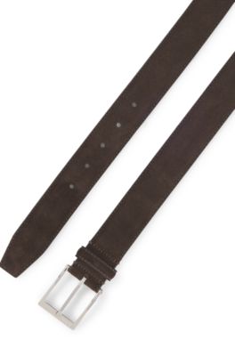 Suede belt with pin buckle, Dark Brown