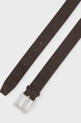 Suede belt with pin buckle, Dark Brown