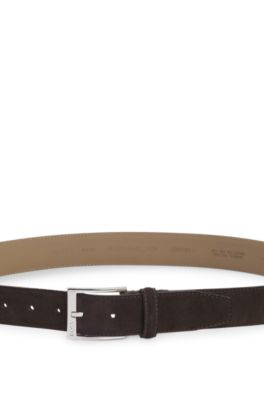 Suede belt with pin buckle, Dark Brown