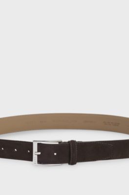 Suede belt with pin buckle, Dark Brown