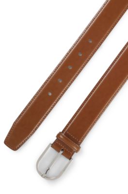 Italian-leather belt with rounded buckle, Brown
