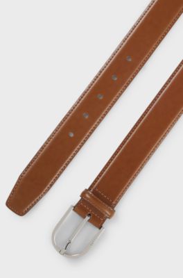 Italian-leather belt with rounded buckle, Brown