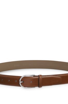 Italian-leather belt with rounded buckle, Brown
