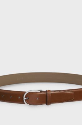 Italian-leather belt with rounded buckle, Brown