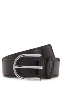 Italian-leather belt with rounded buckle, Dark Brown