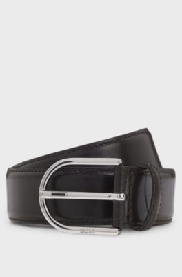 Italian-leather belt with rounded buckle, Dark Brown