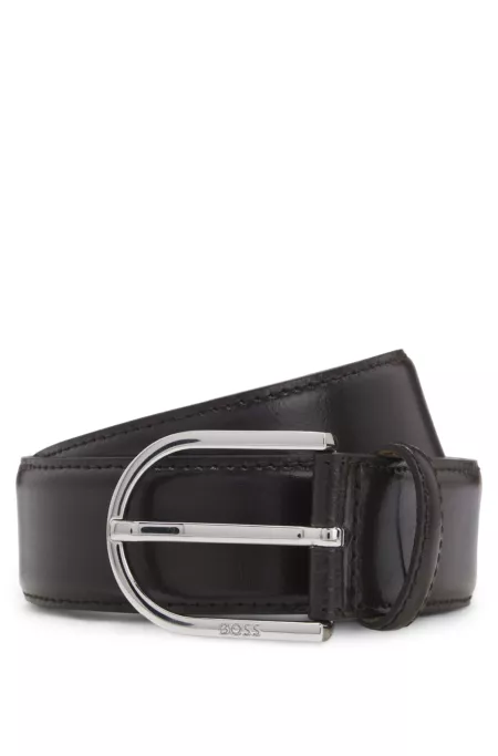 Italian-leather belt with rounded buckle
