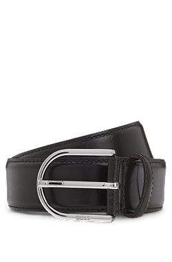 Italian-leather belt with rounded buckle