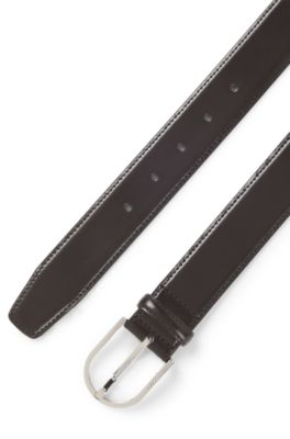 Italian-leather belt with rounded buckle, Dark Brown