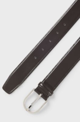 Italian-leather belt with rounded buckle, Dark Brown