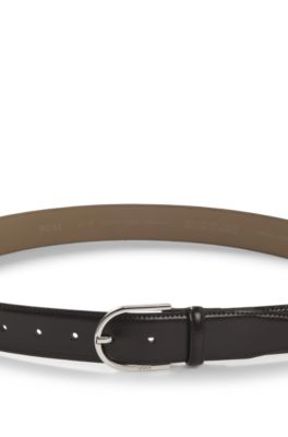 Italian-leather belt with rounded buckle, Dark Brown