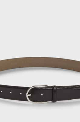 Italian-leather belt with rounded buckle, Dark Brown