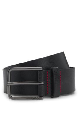 Embossed-leather belt with brushed-gunmetal pin buckle, Black