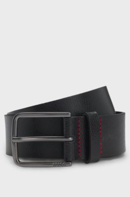 Embossed-leather belt with brushed-gunmetal pin buckle, Black