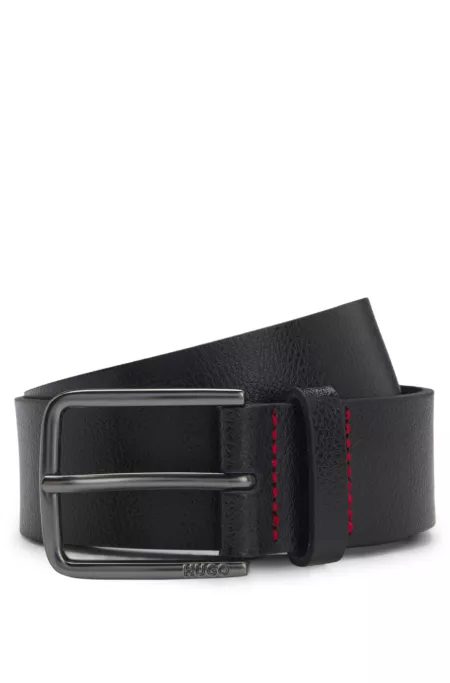 Embossed-leather belt with brushed-gunmetal pin buckle