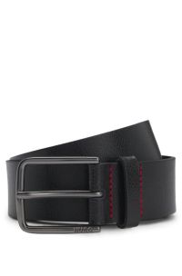 Leather belt with pin buckle, Black