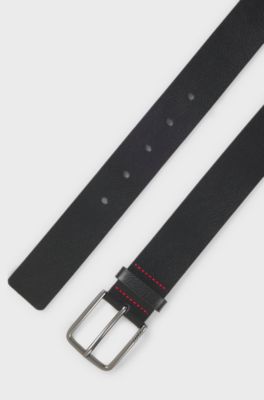 Embossed-leather belt with brushed-gunmetal pin buckle, Black