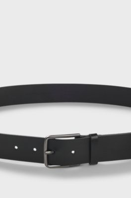 Ceinture en cuir emboss&eacute; avec boucle &agrave; ardillon teinte argent&eacute;e bross&eacute;e, Noir