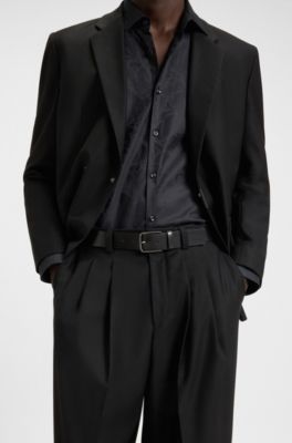 Ceinture en cuir emboss&eacute; avec boucle &agrave; ardillon teinte argent&eacute;e bross&eacute;e, Noir