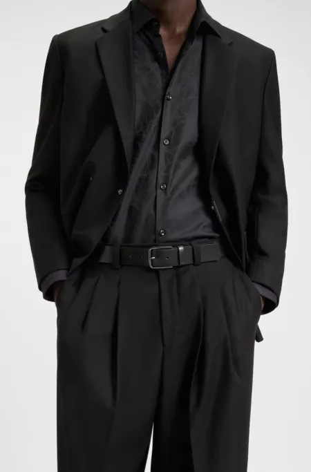 Embossed-leather belt with brushed-gunmetal pin buckle