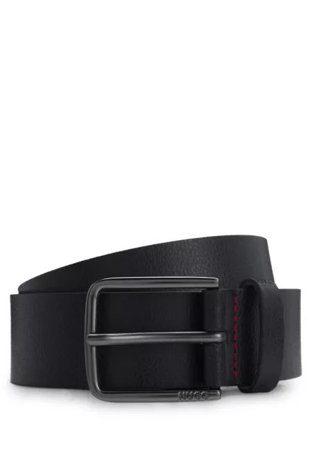 Embossed-leather belt with brushed-gunmetal pin buckle