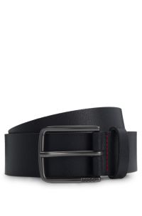 Embossed-leather belt with brushed-gunmetal pin buckle, Dark Blue
