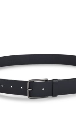 Embossed-leather belt with brushed-gunmetal pin buckle, Dark Blue