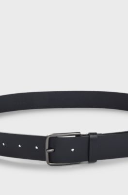 Embossed-leather belt with brushed-gunmetal pin buckle, Dark Blue