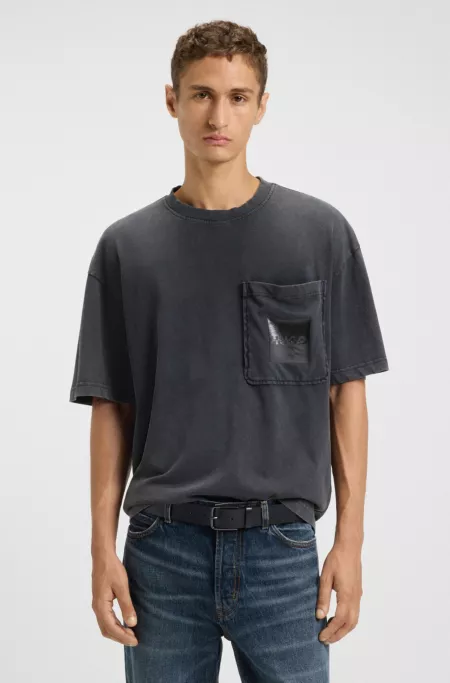 Embossed-leather belt with brushed-gunmetal pin buckle