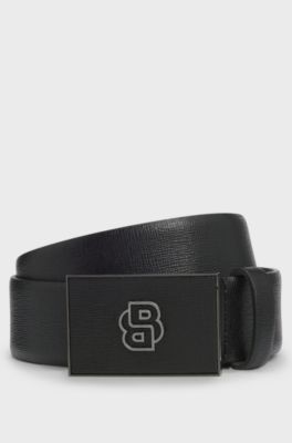 Italian-leather belt with Double B monogram buckle, Black