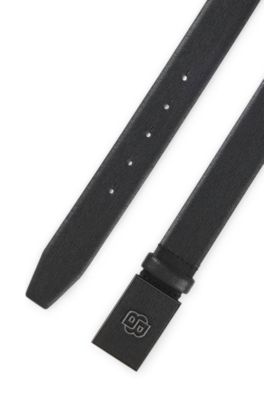 Italian-leather belt with Double B monogram buckle, Black