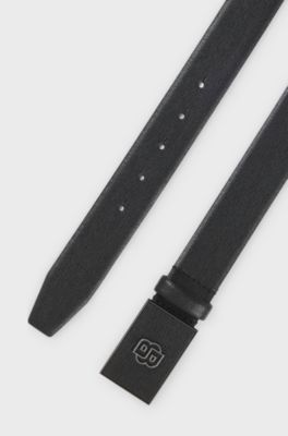 Italian-leather belt with Double B monogram buckle, Black