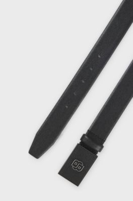 Italian-leather belt with Double B monogram buckle, Black
