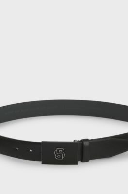 Italian-leather belt with Double B monogram buckle, Black