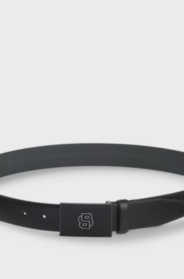 Italian-leather belt with Double B monogram buckle, Black