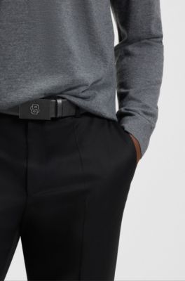 Italian-leather belt with Double B monogram buckle, Black