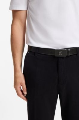 Italian-leather belt with Double B monogram buckle, Black