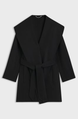 Regular-fit coat in a double-faced wool blend, Black