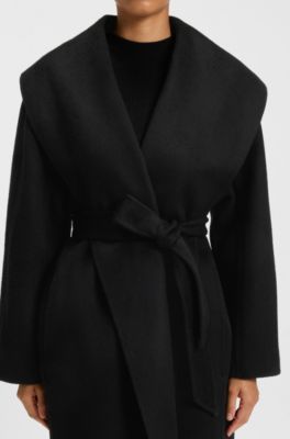 Regular-fit coat in a double-faced wool blend, Black